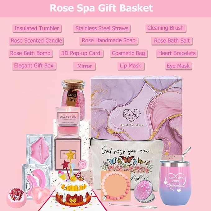 Birthday Gifts for Women, Get Well Soon Gifts, Bath Relaxing Spa Gifts Basket Set for Her, Mom, Female Friends, Sister, Wife, Daughter, Unique Birthday Gift Set Idea with Beautiful Gift Box-BrightBean Baby