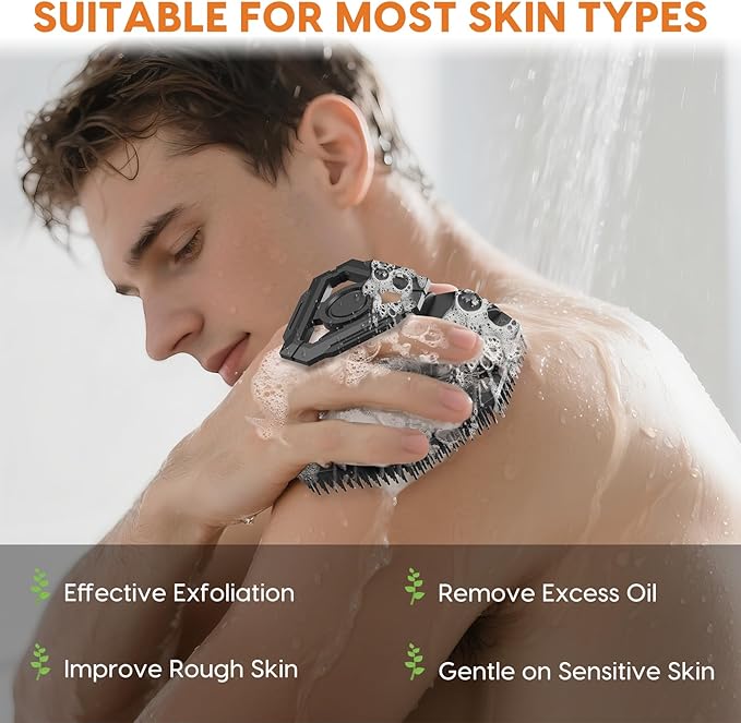 Soft Silicone Body Scrubber Brush, Non-Slip Handheld Cleansing Brush, Rich Foam, Deep Exfoliation, Brightening Skin, Comfortable Massage, for All Skin Types, Men and Women (Black)-BrightBean Baby