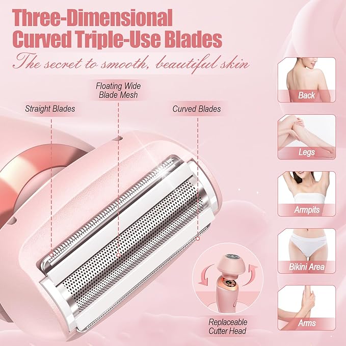 Livora Electric Shaver for Women, Bikini Trimmer for Women, Silk Glide Pro Shaver, Removable Head Electric Trimmer for Bikini, Pubic Hair, Legs, Body, Wet/Dry-BrightBean Baby