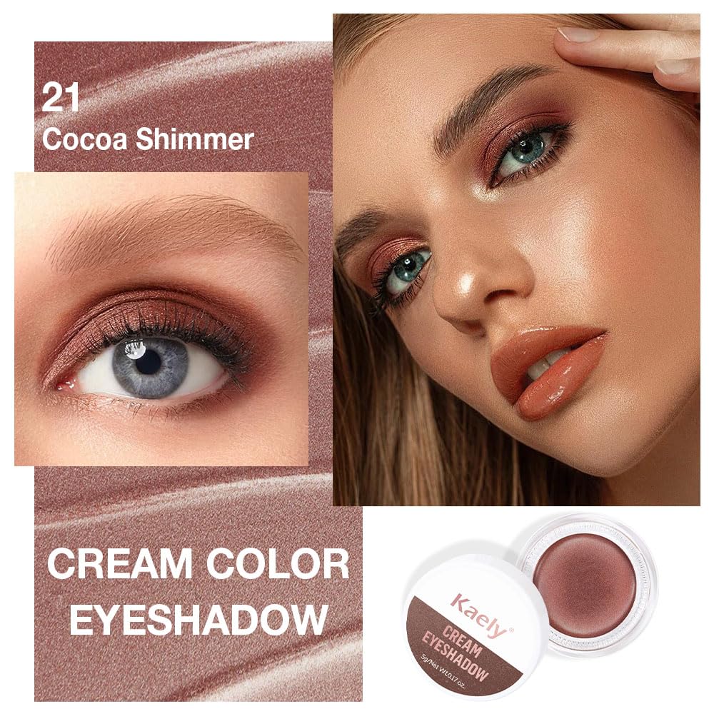Cream Glitter Cocoa Shimmer Metallic Eyeshadow Palette Makeup, Natural Single Mini Instant Holographic Eyeshadow For Women, Sombras Crema Para Ojos, Talc, Paraben & Cruelty Free, 21-BrightBean Baby
