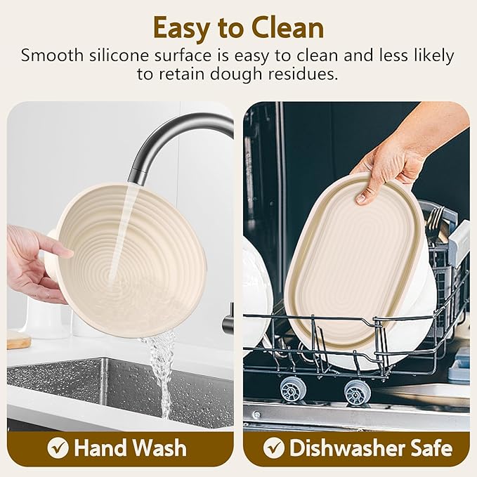 Aliggbent Silicone Banneton Bread Proofing Baskets, 10'' Oval ＆ 9'' Round Foldable Sourdough Bread Baking Supplies 18Pcs Sourdough Starter Kit Easy-to-Clean Proofing Baskets for Sourdough Bread Baking