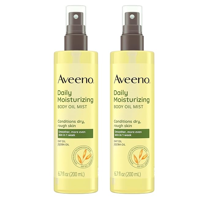 Aveeno Daily Moisturizing Body Oil Mist with Oat & Jojoba Oil for Dry Sensitive Skin, Nourishing Body Spray for Smoother Skin, Paraben-, Silicone- & Alcohol-Free, Twin Pack, 6.7 fl. oz, 2 Pack-BrightBean Baby