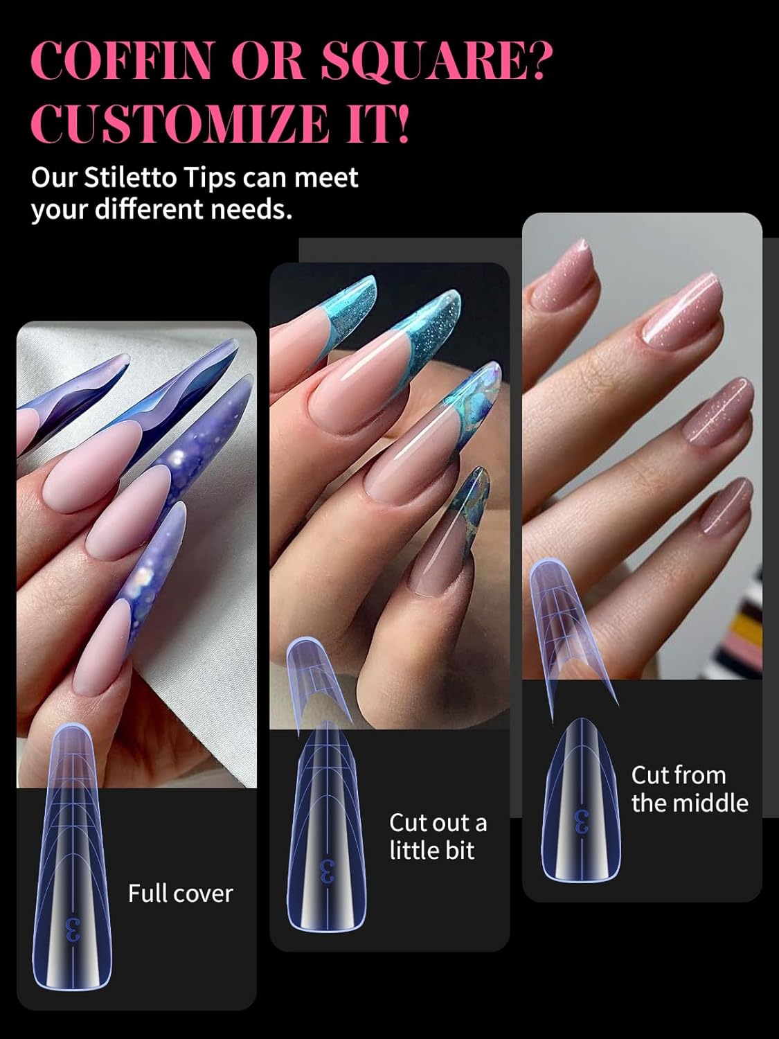 EBANKU 150Pcs Dual Nail Forms, Blue Poly Gel Nail Molds Square Full Cover Coffin Nail Tips Extension Forms for Gel Manicure Nail Art Design Salon&DIY-15 Sizes-BrightBean Baby