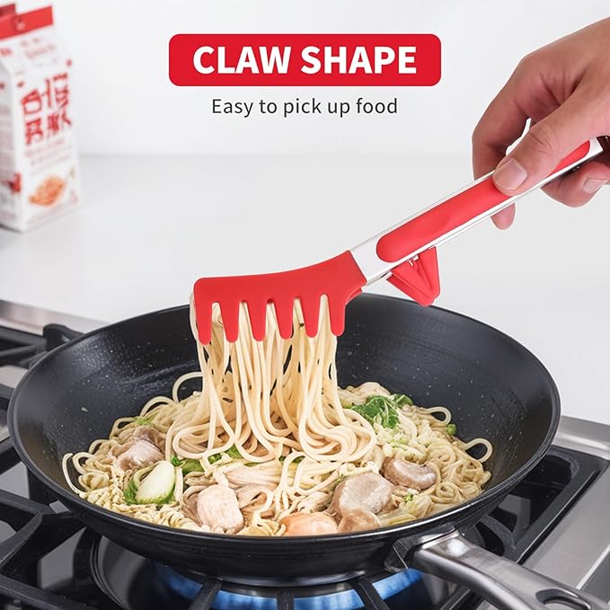 Kitchen Tongs,Set Of 3 Tongs with Silicone Tip for Cooking 9/12 Inch Stainless Steel Kitchen Tong for Meat,Food Grill,Salad,BBQ,Frying,Serving,Dishwasher (Red, 12 Inch)