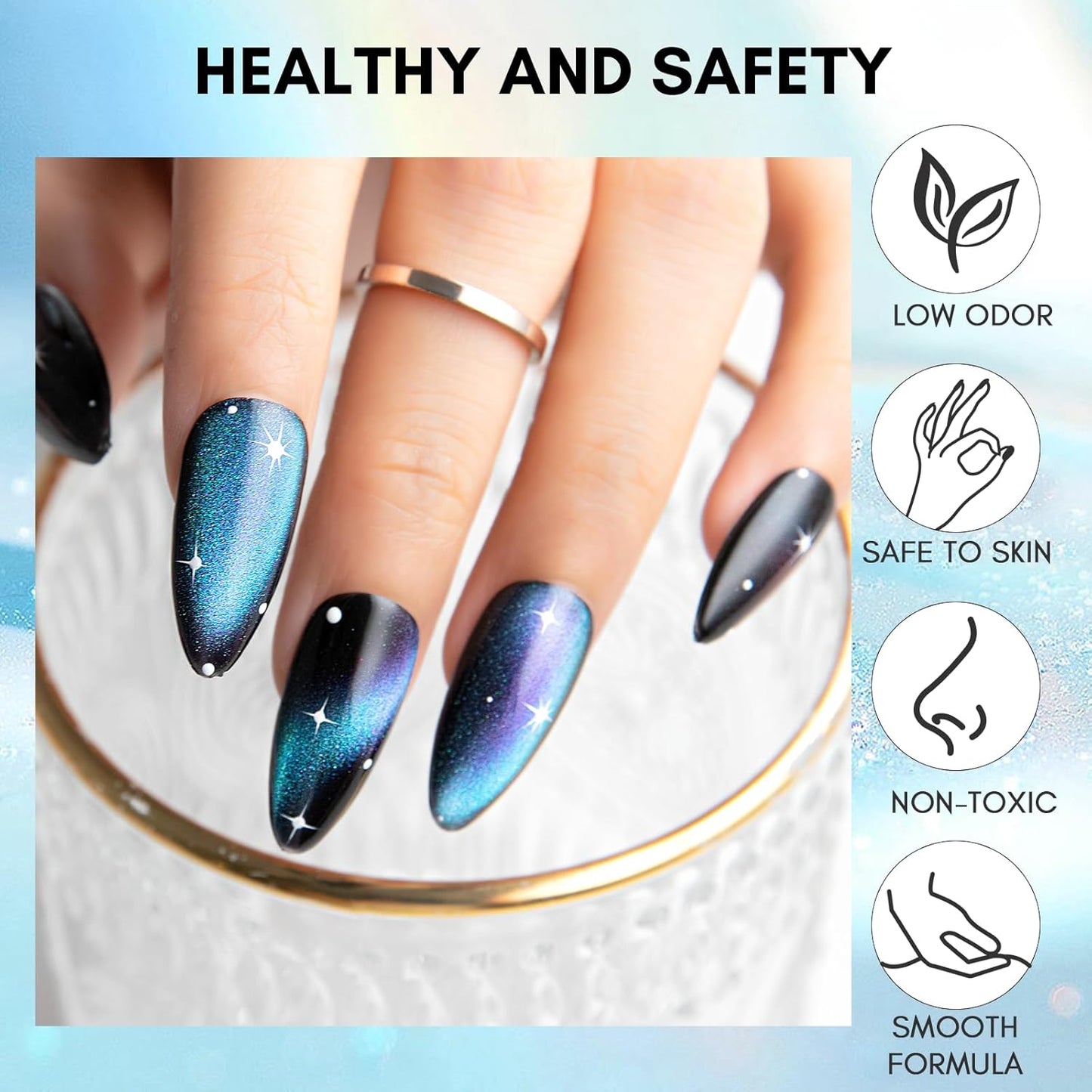 Makartt Blue Cat Eye Gel Nail Polish: Magnetic Glitter Gel Polish Soak-Off UV/LED with Aurora Effect, Long-Lasting Black Hole Shine, Comes with Magnet Stick Salon Home Nail Art 10ml-BrightBean Baby