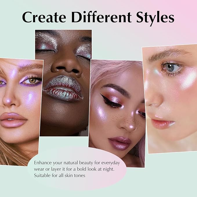 Mermaid Glitter Eyeshadow Palette, Multichrome Chameleon Cream Eye Shadow, Color Shifting White Eyeshadow Sparkling Holographic Shimmer Inner Corner Eye Brightener Highlighter Makeup-BrightBean Baby
