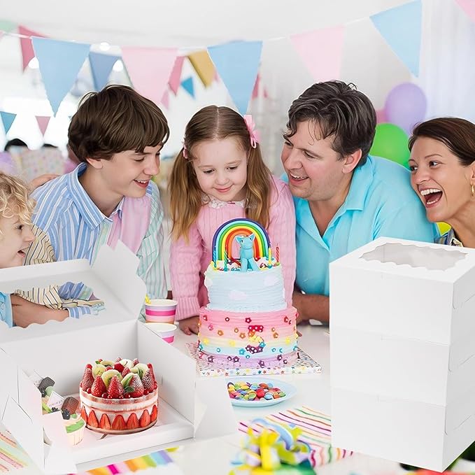 10 Packs bento cake box and Cupcake Box 3 Holes Fit 2 Cupcakes and 1 Mini Cake Box with Clear Window and Stickers for Wedding Birthday Party Bakery pastry boxes(White, 1+2(10Pack))