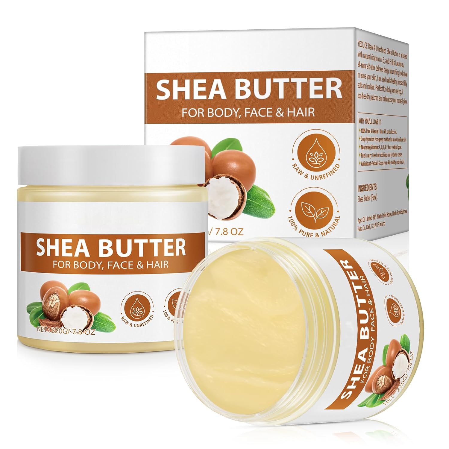 Shea Butter Raw Organic - 2 Pack, Natural Raw Unrefined Shea Butter Hand Cream, Moisturizing and Locking Water, Keeps Skin Healthy and Vibrant, 15.6 Oz-BrightBean Baby