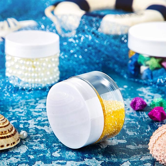 SATINIOR 24 Pieces Empty Clear Plastic Jars with Lids Round Storage Containers Wide-Mouth for Beauty Product Cosmetic Cream Lotion Liquid Butter Craft and Food (White Lid, 1 oz)-BrightBean Baby