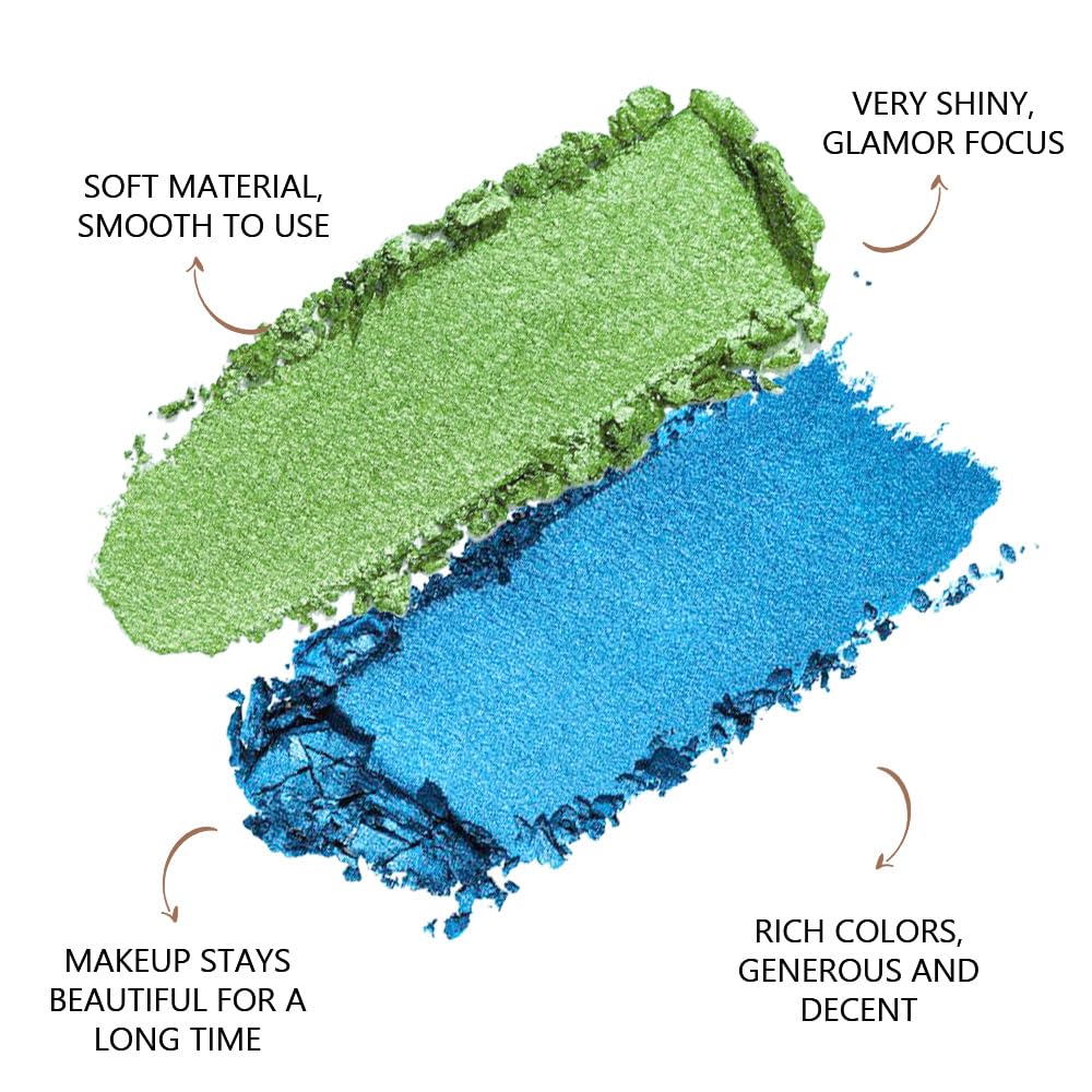 2 colors eye shadow makeup palette, Blue & Green Eyeshadows Halloween Birthday Party Wear, high pigment eye, matte & shimmer metal eye shadow powder, Blendable, Ultra-Pigmented(02)-BrightBean Baby