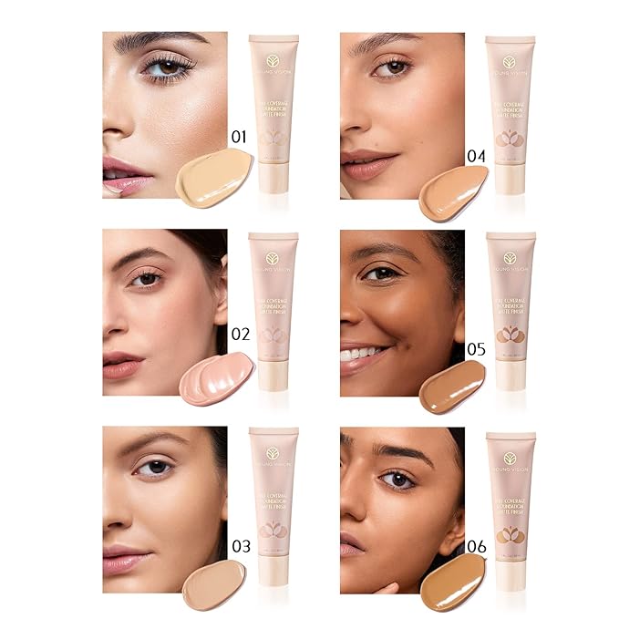 YOUNG VISION Full Coverage Longwear Foundation, Matte Finish, Waterproof, Poreless Liquid Foundation Makeup, 1 Fl Oz (Pack of 2)-BrightBean Baby