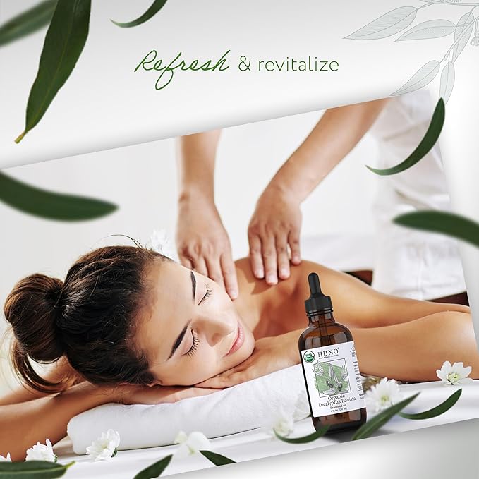 HBNO Organic Eucalyptus Radiata Essential Oil - 4 oz (120ml) - USDA Certified Organic Eucalyptus Radiata Essential Oil, Soap Making, DIY, Fragrances, Diffuser-BrightBean Baby