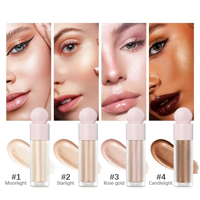 Liquid Highlighter Natural Glow For Face & Body, Waterproof Moisturizing Light Liquid Luminizer For Long Lasting Shimmer, Contour Highlighter Stick Easy to Apply with Cushion Applicator-BrightBean Baby