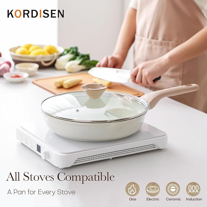Kordisen Ceramic Nonstick Frying Pan Set with Lid 3 Piece - 8, 9.5, 11 Inch Non Toxic