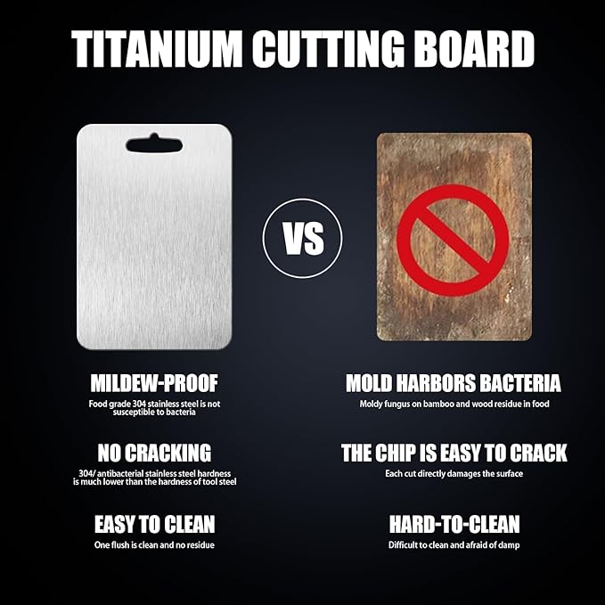 Titanium Cutting Board - 100% Pure Titanium Cutting Boards for Kitchen - Cutting Edge Hygiene & Durability, 1 Pack Double Sided Medical-grade Titanium Cutting Mat, Easy to Clean (14"L x 10"W)