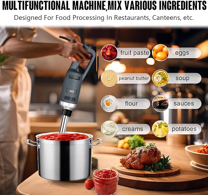 VONCI 750W Commercial Immersion Blender, Handheld Stick Mixer with 18" Detachable Shaft, Variable Speed 8000-19000RPM, Sharp SUS Blade, Extra Heavy Duty Hand Mixer for Restaurant Kitchen.