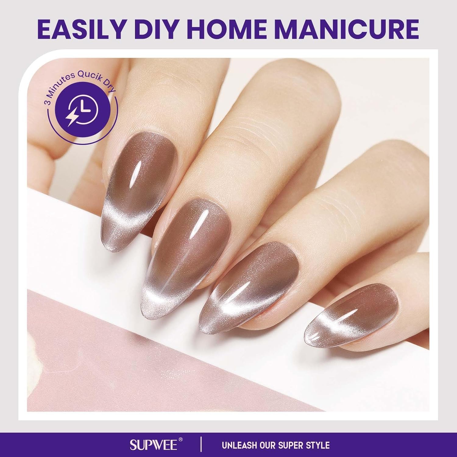 magnetic nail polish non gel, Nude Cat Eye Nail Polish Non Gel, Shimmer Glitter with Magnet, High Glossy, Fingernail Air Dry Fast, Manicure DIY, Salon Fall Colors-BrightBean Baby