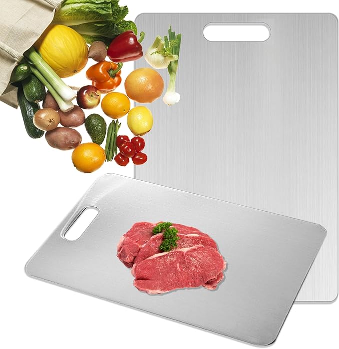 Katuchef Titanium Cutting Board - Upgraded 100% Pure Titanium Cutting Boards for Kitchen Non Toxic, Double-Grade Hygiene Durable Non Moldy Dishwasher Safe Meat Fruit Metal Board (1PC 8x11.5 Inch)