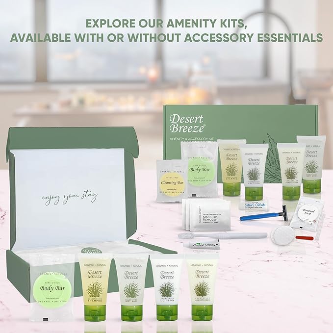Amenity Kit | Boxed Hotel Toiletries | Bulk Set 1oz Travel Size Shampoo, Conditioner, Lotion, Body Wash & Body Bar Soap for Guest Hospitality AirBnB/Vacation Rentals | 1 set per case-BrightBean Baby