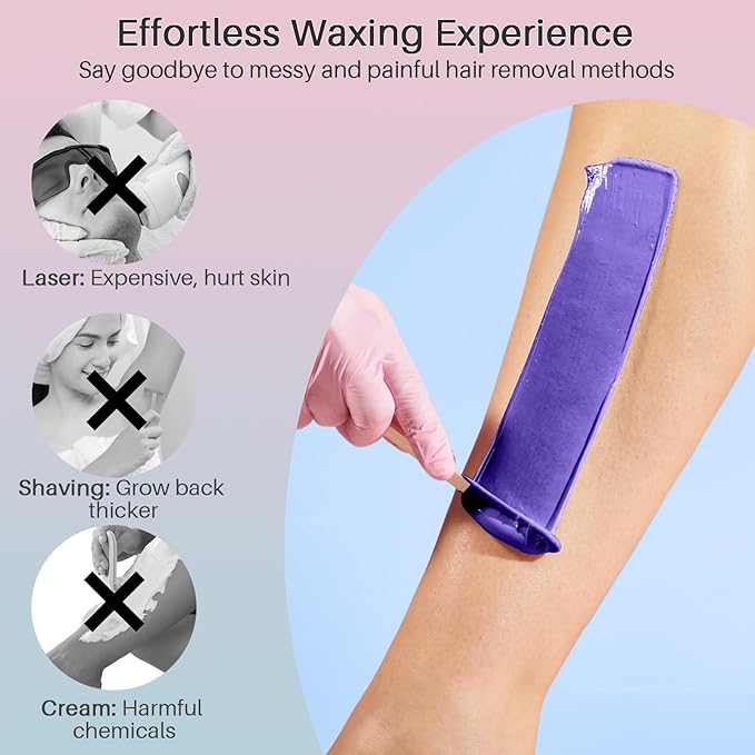 BLITZWAX Brazilian and Bikini Waxing Kit for Women, Hard Wax Warmer for Face, Legs and Body, At Home Hair Removal Kit, Beginner Friendly, Quick Heating, Pink and Blue Gradient Color-BrightBean Baby