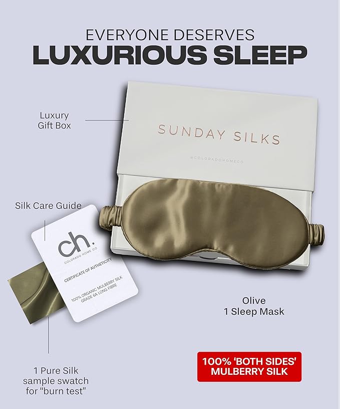 SUNDAYSILKS™ Exclusive Mulberry Silk Sleep Mask | Soft Eye Covers, Blackout Sleeping Mask for Women & Men | Silk Eye Mask for Sleep, Travel, and Relaxation | Antifaz para Dormir [Olive]-BrightBean Baby