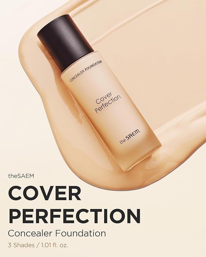 THESAEM Cover Perfection Concealer Foundation - 24H Coverage, Light Liquid Texture - Ideal for Oily, Combination Skin, Provides Semi-Matte, Smooth Finish, 1.01 fl.oz. (1.5 Natural Beige)-BrightBean Baby
