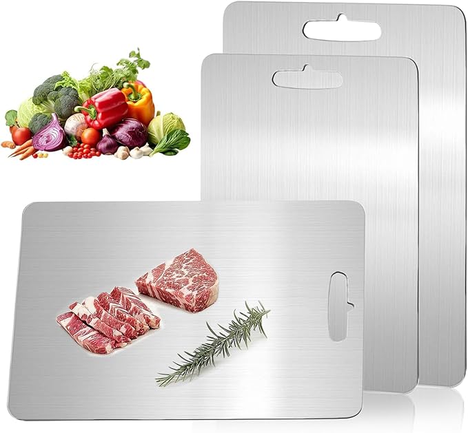 Katuchef Titanium Cutting Board,2026 New 100% Pure Titanium Cutting Boards for Kitchen,Non toxic Doubld-Side Durable Chopping Boards, Easy to Clean and Store(2PC-M+XL)