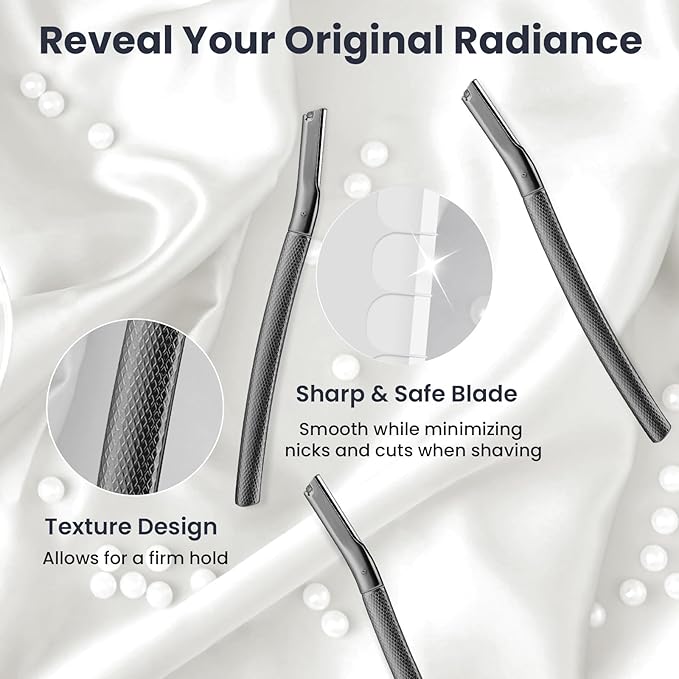 Dermaplaning Tool for Face, Dermaplane Razor for Peach Fuzz with Metal Grip, Professional Eyebrow Razor for Women, Facial Razor for Women Black (12 Replaceable Blades)-BrightBean Baby