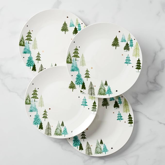 Lenox 880068 Balsam Lane 4-Piece Dinner Plate Set(Green), Christmas Drinkware, Holiday Hosting