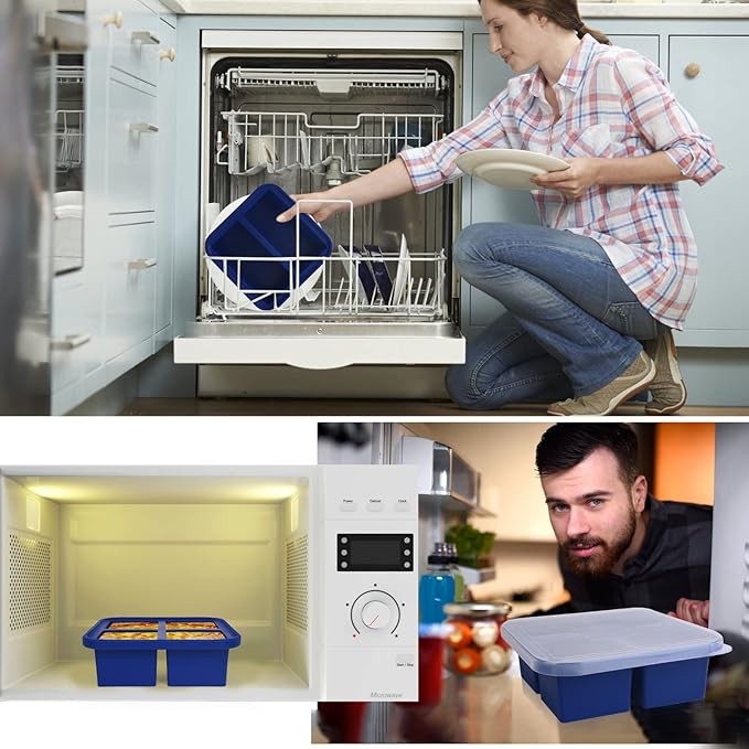 1 Cup Silicone Freezer Molds 2 Pack Silicone Freezer Tray with Lid Make 8 Perfect 1-Cup Portions - Easy Release Molds for Food Storage & Freeze Soup, Broth, Stew or Sauce