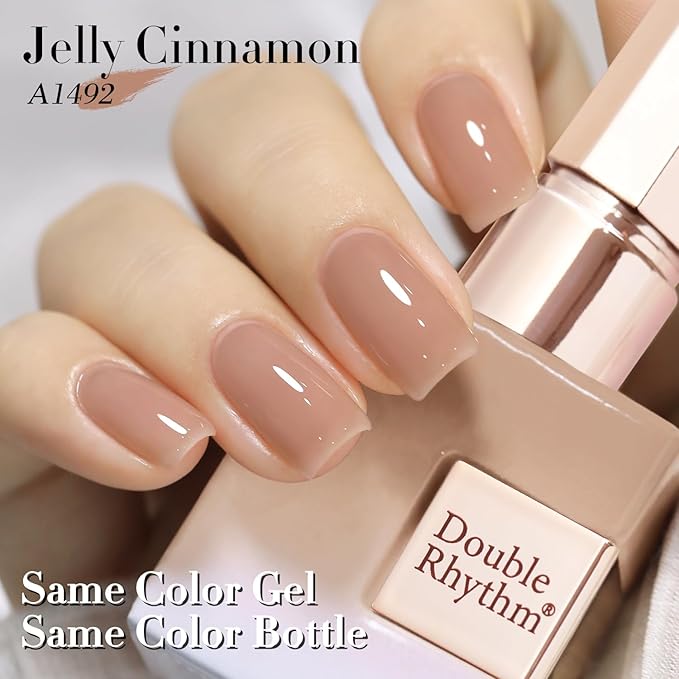 Double Rhythm Translucent Gel Polish Sheer Neutral Natural Light Milky Same Color Same Bottle 15ML Jelly UV Polish Nail Art DIY at Home (Jelly Nude Brown-A1492)-BrightBean Baby
