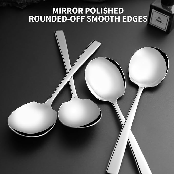 6 Piece Stainless Steel Serving Spoons Set - 6 Large Spoons, 9.2-Inch, Dishwasher Safe, for Parties/Kitchen/Buffet/Catering