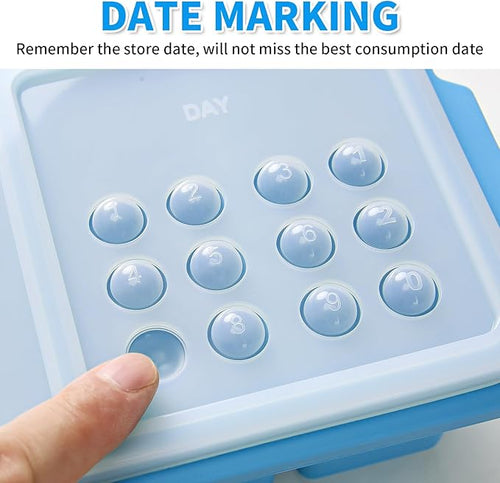 1 Cup Silicone Freezer Tray Ice Cubes with Lids and Date Mark for Storing Lasagna Leftovers Sauces Portioned Meals and More, Silicone Soup Freezer Molds for Meal Prepping 2 Pack Blue