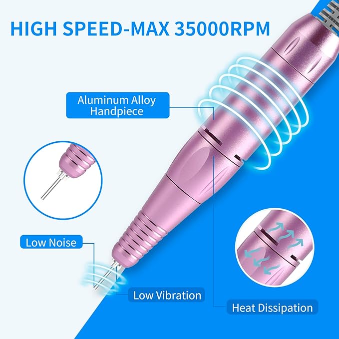 Portable Nail Drill Professional 35000 RPM, MOCOWIND Rechargeable Electric Nail File Machine for Acrylic Nails Gel Polishing Removing, Cordless E-File with Bits for Manicure Salon Home, Blue & Purple-BrightBean Baby