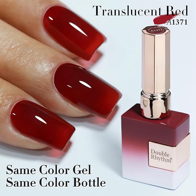 Double Rhythm 0.5Oz Jelly Gel Polish Translucent Sheer Neutral Natural Light Milky Same Color Same Bottle 15ML Nail Art DIY at Home (Blood Red-A1371)-BrightBean Baby