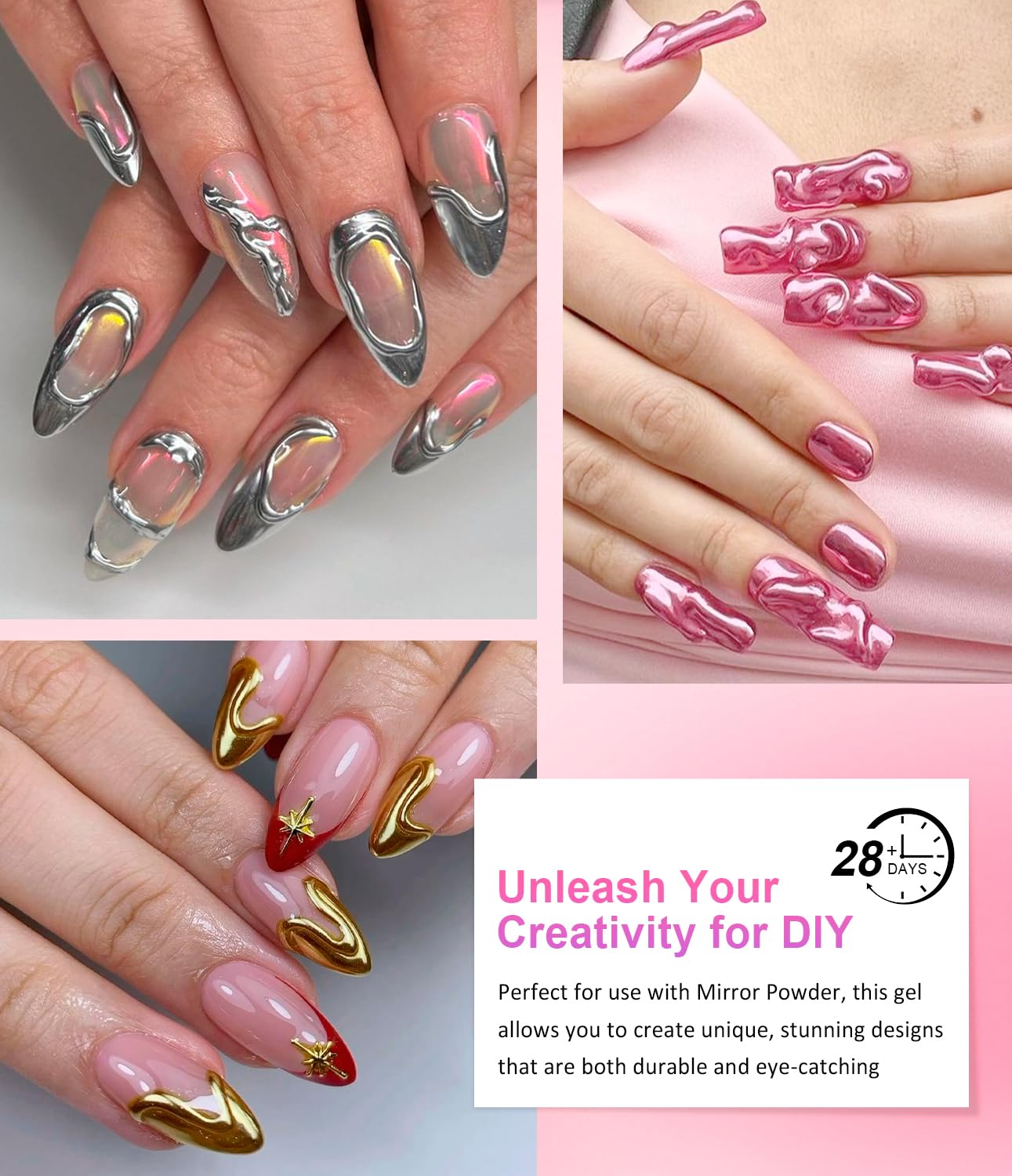 3D Nail Gel - Rose Gold Chrome Nail Powder 15g Clear 3D Sculpting Gel Non-Sticky Hand Hard Gel Carving Gel with Laser Copper Chrome Powder for Nail Art Home DIY-BrightBean Baby