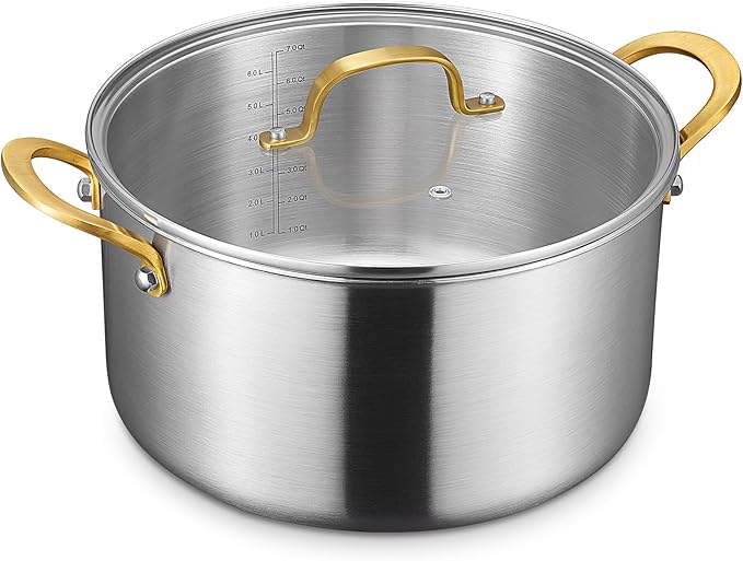 BEZIA 8 Quart Tri-Ply Stainless Steel Stock Pot with Lid, Soup Pot with Stainless Steel Handle, Exceptional Heat Distribution, Induction Cooking Pot for All Stoves, Silver