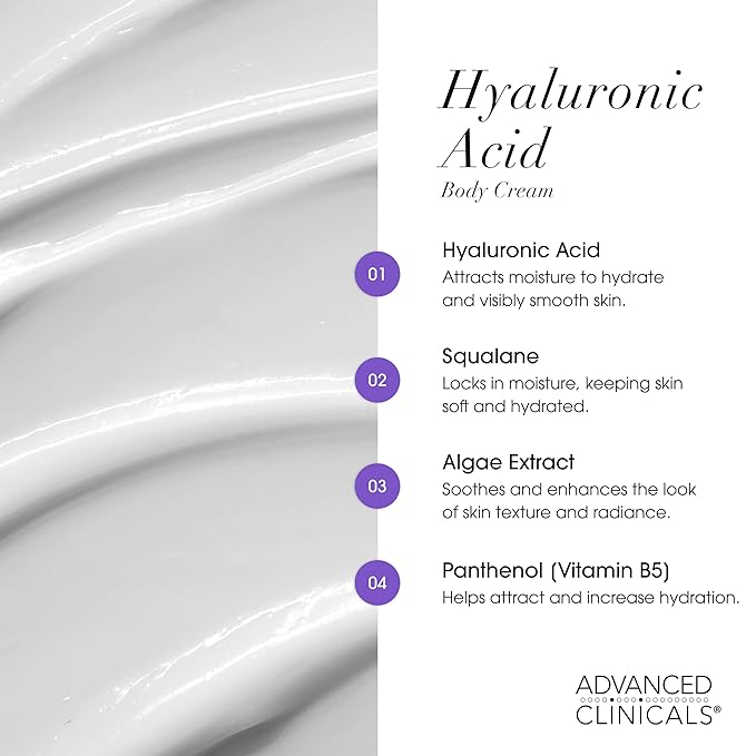 Advanced Clinicals Hyaluronic Acid Moisturizer Body Cream W/Vitamin E | Hydrating Cream & Body Lotion For Women & Men To Help Improve Look of Wrinkles, Dry Skin, Crepey Looking Skin, W/Travel Size-BrightBean Baby