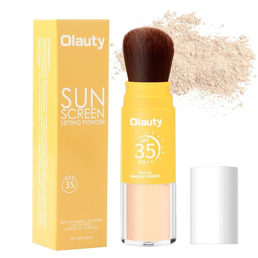 Mineral Sunscreen Setting Powder, SPF 35, Translucent Setting Brush Powder for Face, Long Lasting Oil Control Matte Loose Powder, Lightweight, Breathable (02# Medium)-BrightBean Baby