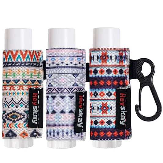 3PCS Lip Balm Holder Sleeves Chapstick Holder Keychain Lip Gloss Holder Keychain Elastic Sleeves (Boho Pattern)-BrightBean Baby