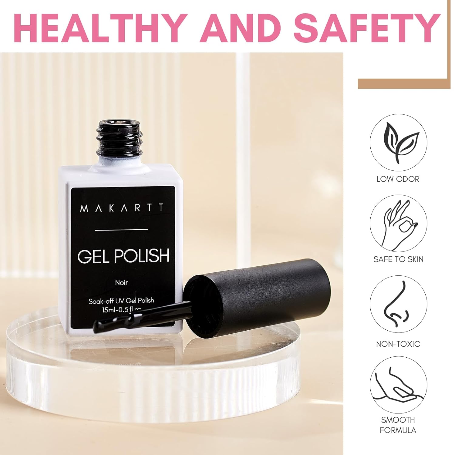 Makartt Black Gel Nail Polish 15ml, Noir Soak Off Gel for DIY Manicure & Nail Art Designs, UV/LED Light Cured, Long-Lasting Finish for Home & Salon Use-BrightBean Baby