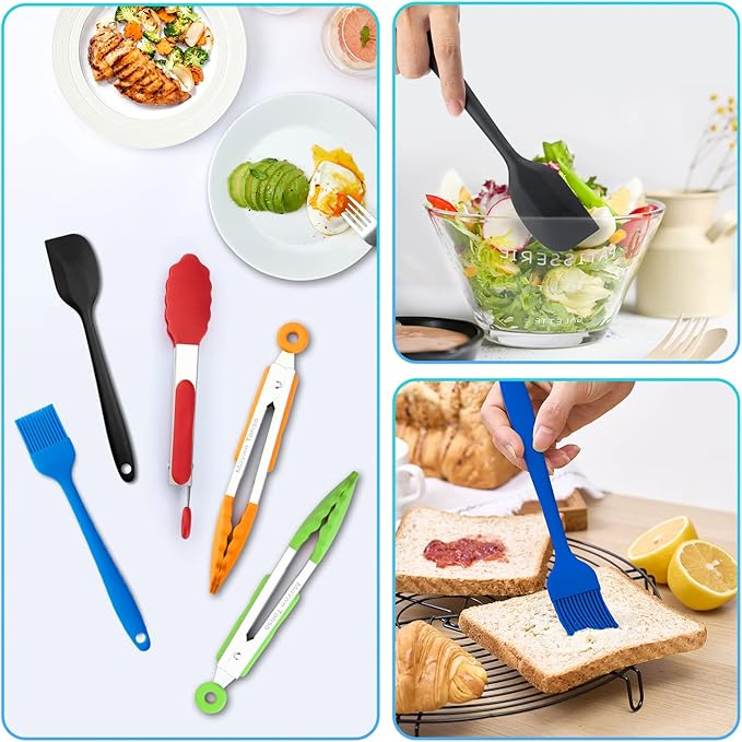 Small Silicone Tongs for Cooking,3 PCS 7-Inch Mini Serving Tong-600°F Heat Resistant Non Stick Stainless Steel Tong s with Silicone Tips Food Tong Cooking Tongs for Salad,Buffet Serving
