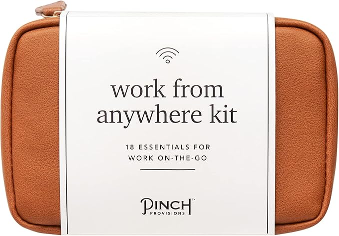 Pinch Provisions Work from Anywhere Kit, Includes 18 Essentials to Help You Stay on Task, Must-Have Essentials, Compact Multi-Functional Double-Pocket Vegan Leather Pouch-BrightBean Baby