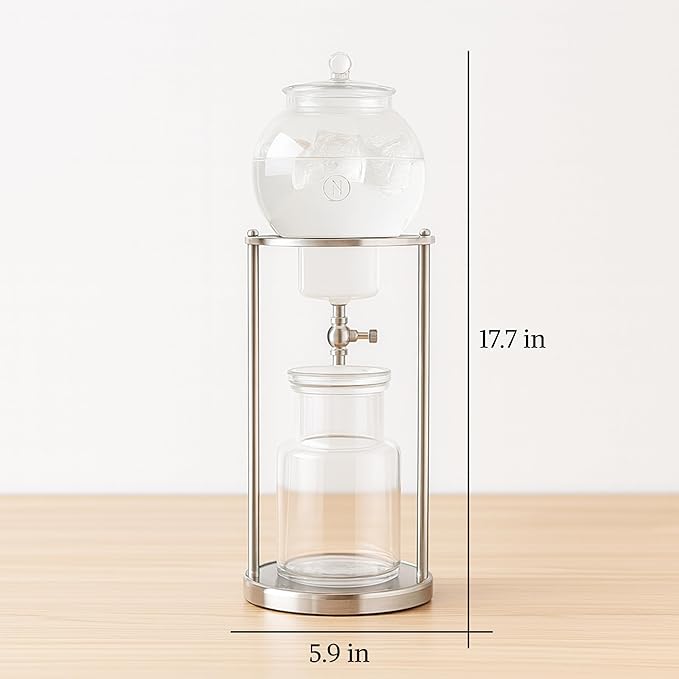 Nispira Luxury Ice Cold Brew Dripper Coffee Maker in Stainless Steel and Borosilicate Glass, 600 ml Silver