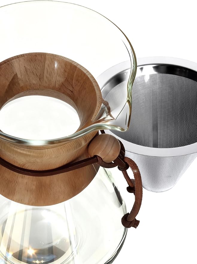 AGOGO Pour Over Coffee Maker Glass - 6/8/10 Cup Barista Kit with 304 Stainless Filter for Home, Office, Camping, Cafes - Easy Clean Coffee Dripper Set (Rag&Brush Included) (8 Cup/28 oz-Slim Shape)
