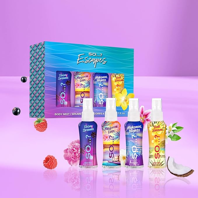 So...? Escapes Body Mist Gift Set - Perfumes for Women - Everyday Body Spray - Vegan, Cruelty-Free - Fragrance Gifts - 4 pcs (Pack of 2)-BrightBean Baby