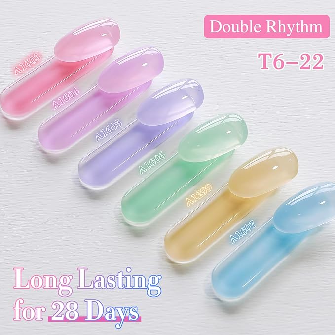 Double Rhythm 6 Pcs 15 ML Gel Polish Set Same Color Same Bottle Soak Off Gel Polish Kit Nail Art Manicure Salon DIY at Home for Women (Jelly Pink Purple Green Yellow Blue-T6-22)-BrightBean Baby