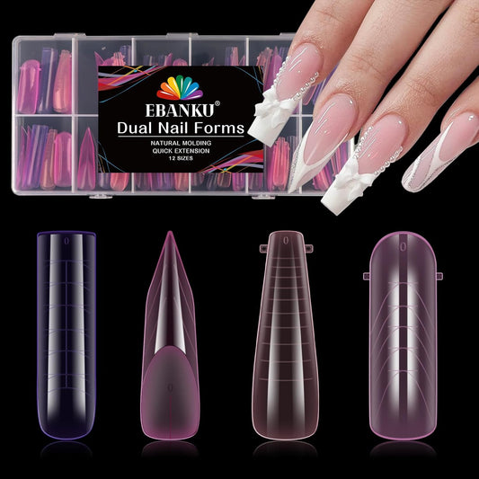 EBANKU Dual Nail Forms for Poly Extension Gel, 96 PCS Pink Nail Molds Reusable Nail Extension Forms for Builder Gel Manicure Design Salon DIY-12 Sizes-BrightBean Baby