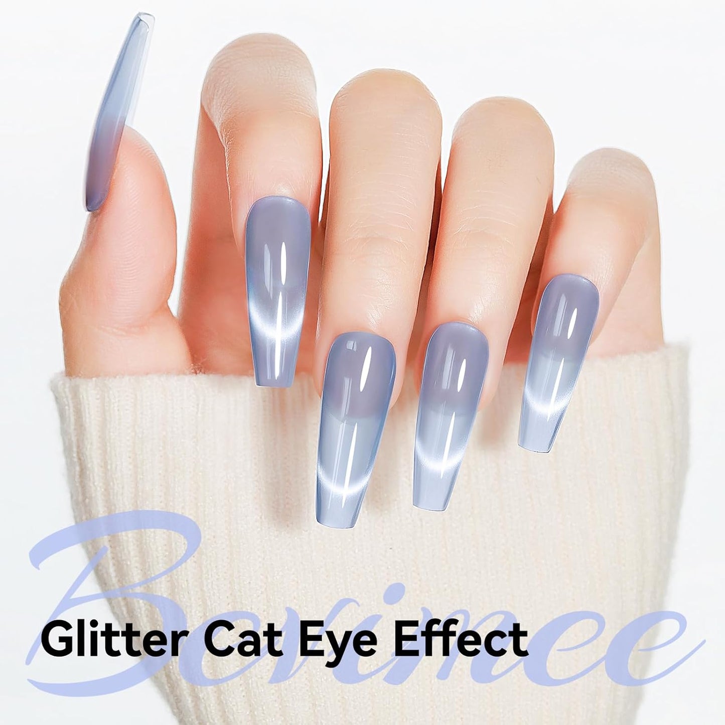 Cat Eye Gel Nail Polish Blue, Magnetic Cateye Gel Polish Sheer Blue Glitter Holographic With Magnet for Nail Salon DIY At Home-BrightBean Baby
