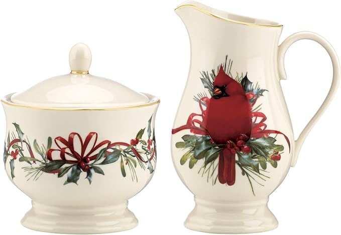 Lenox 847266 Winter Greetings Sugar & Creamer Set, Christmas & Holiday Hosting